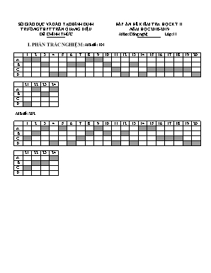 Đáp án đề kiểm tra học kỳ 2 môn Công nghệ Lớp 11 - Năm học 2018-2019 - Trường THPT Trần Quang Diệu